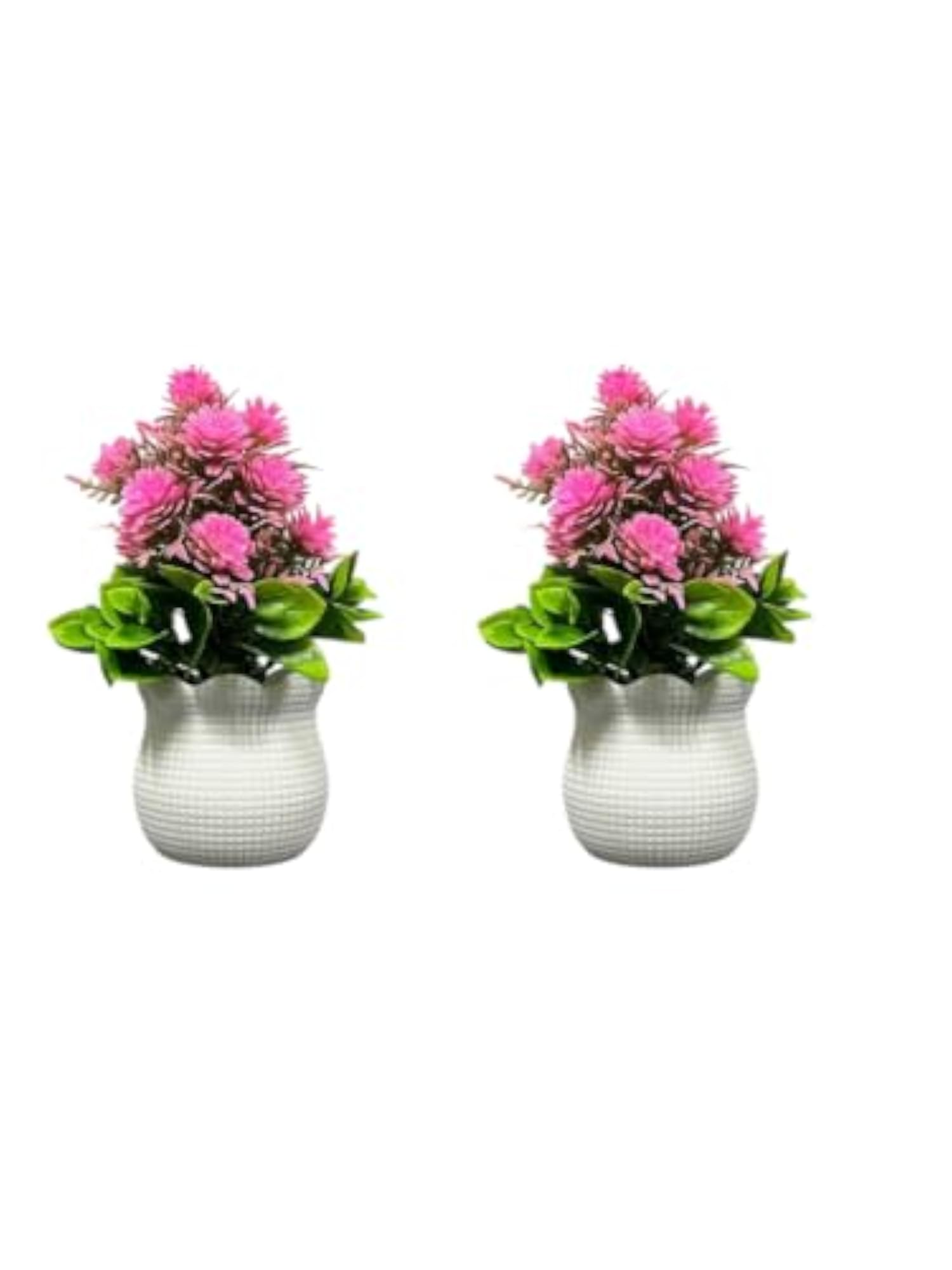 B.Pot Big White Pot Big Leaf Pink Artificial Plant Pack of 2, Decorative Gift